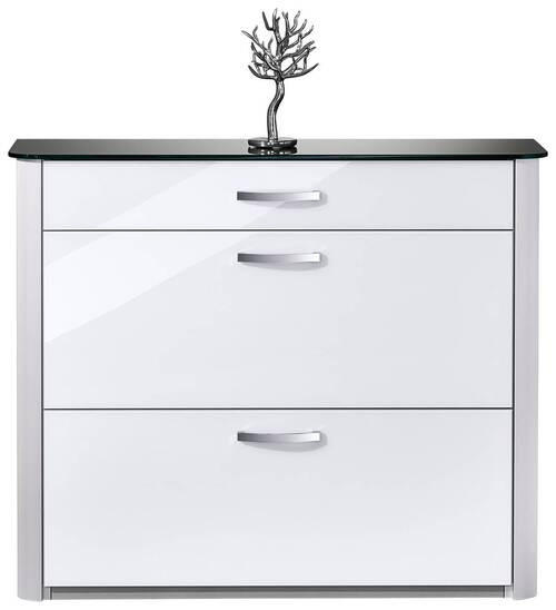 SCHUHSCHRANK Silberfarben, Alufarben, Weiß Hochglanz  - Chromfarben/Weiß Hochglanz, Design, Glas/Holzwerkstoff (117/97/35cm) - Moderano