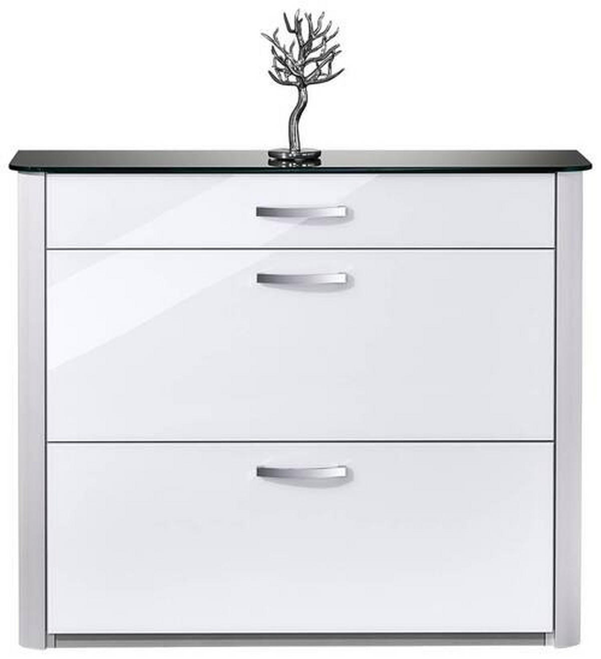 SCHUHSCHRANK Silberfarben, Alufarben, Weiß Hochglanz  - Chromfarben/Weiß Hochglanz, Design, Glas/Holzwerkstoff (117/97/35cm) - Moderano