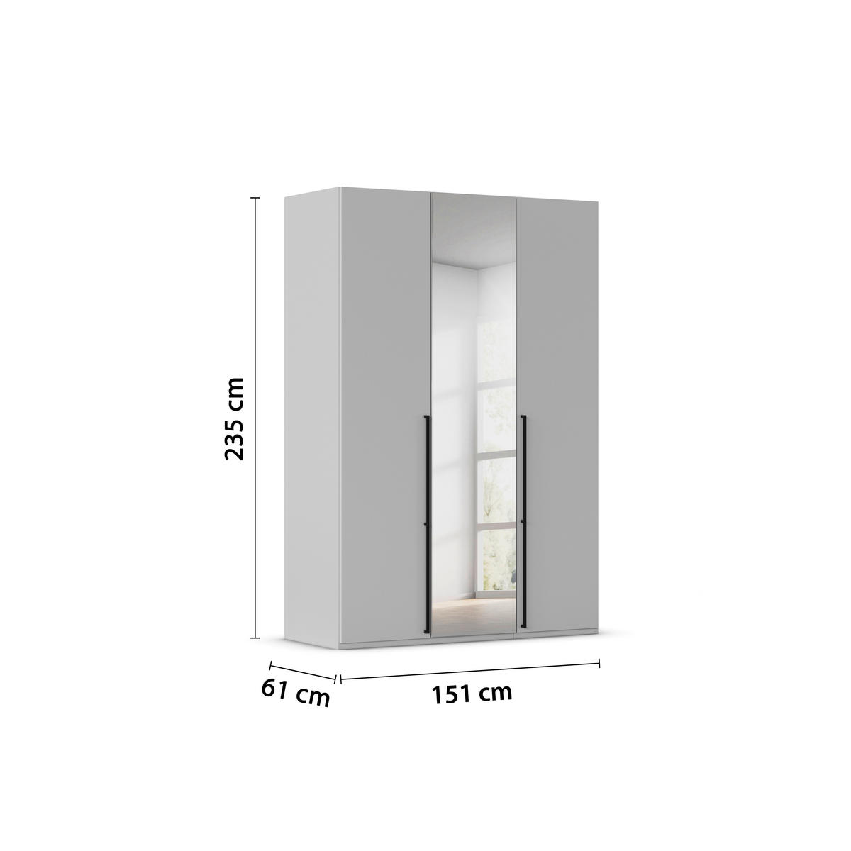 DREHTÜRENSCHRANK 151/235/61 cm,  in Graphitfarben, 3-türig  - Chromfarben/Schwarz, Basics, Glas/Holzwerkstoff (151/235/61cm) - Novel