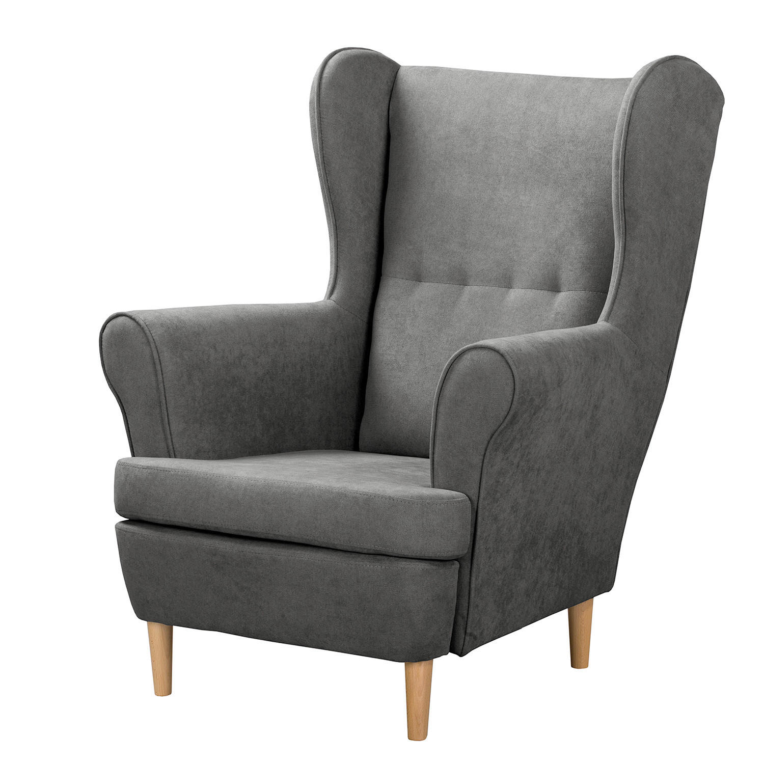 OHRENSESSEL Scandi Mikrofaser Dunkelgrau  - Dunkelgrau/Naturfarben, Design, Holz/Textil (87/105/90cm) - Livetastic