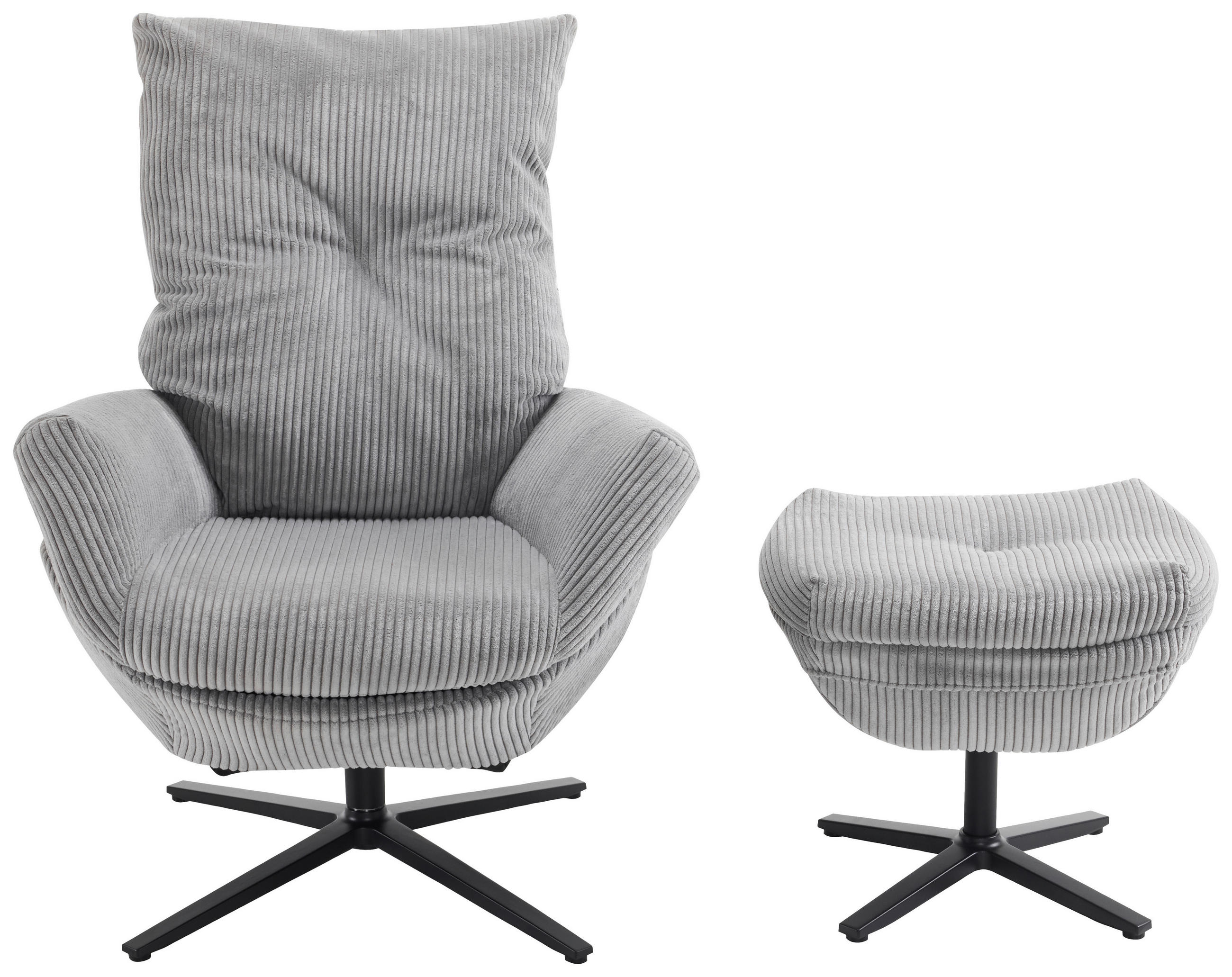 RELAXSESSELSET Cord Relaxfunktion, Hocker    - Schwarz/Grau, Design, Textil/Metall (77/100/78cm) - Carryhome