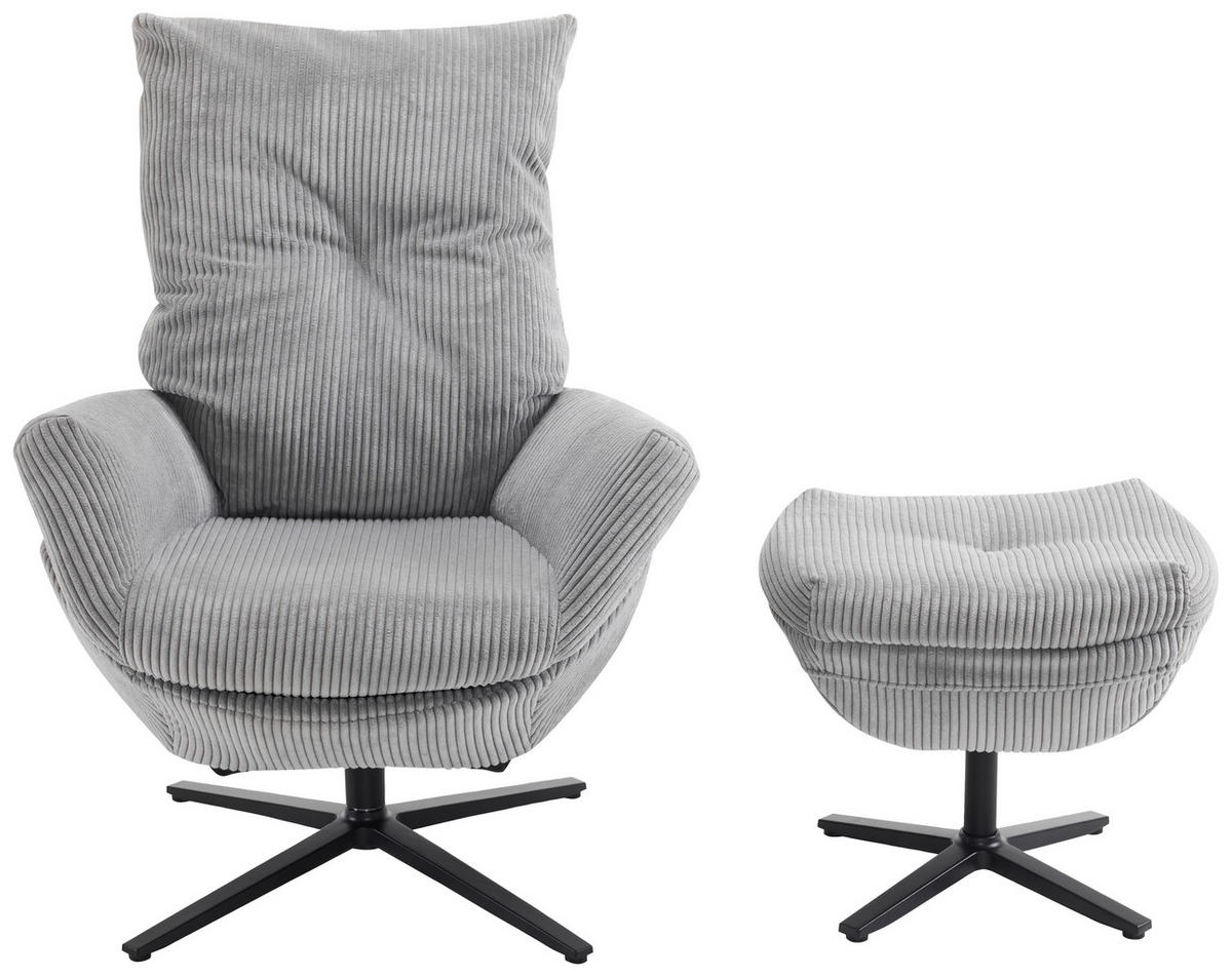 SET SCAUNE DE RELAXARE in metal, textil gri, negru  - negru/gri, Design, metal/textil (77/100/78cm) - Carryhome