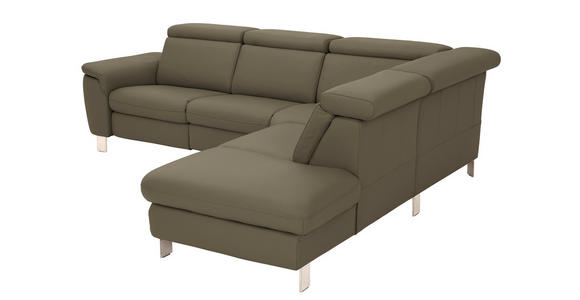 ECKSOFA in Echtleder Olivgrün  - Alufarben/Olivgrün, Design, Leder/Metall (271/242cm) - Cantus