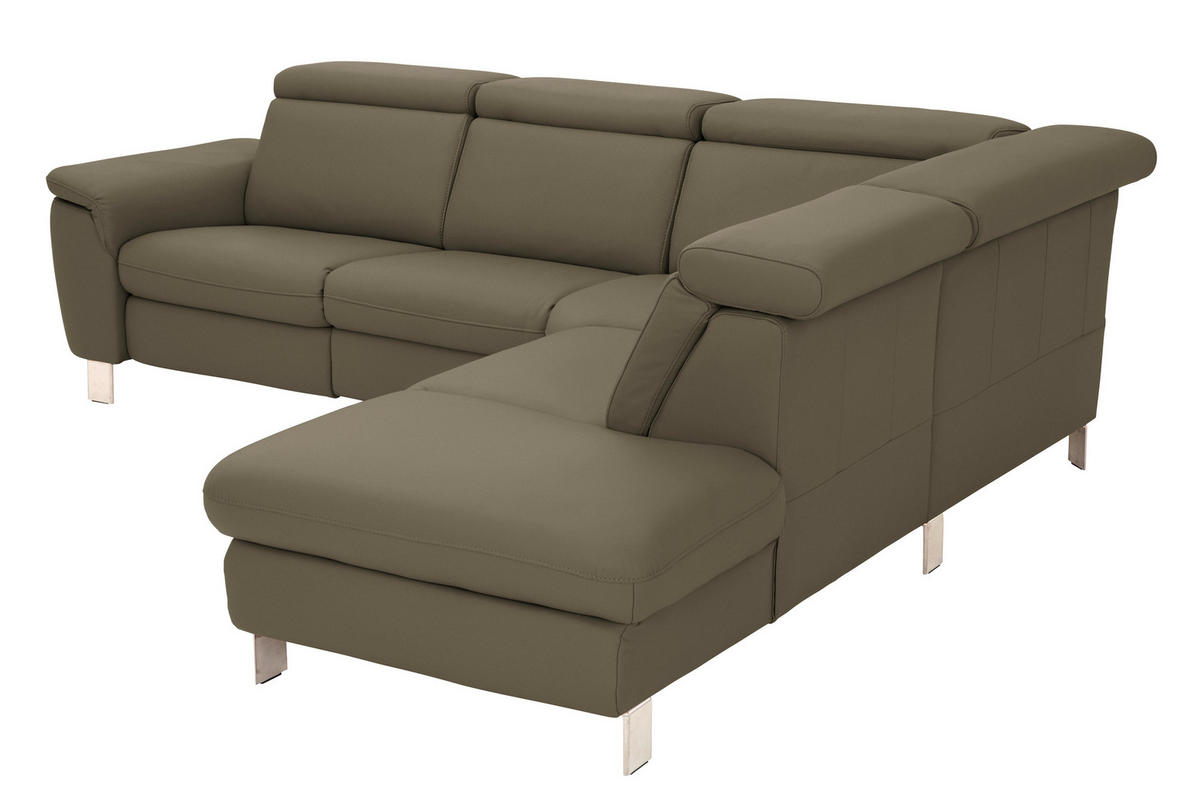 ECKSOFA in Echtleder Olivgrün  - Alufarben/Olivgrün, Design, Leder/Metall (271/239cm) - Cantus