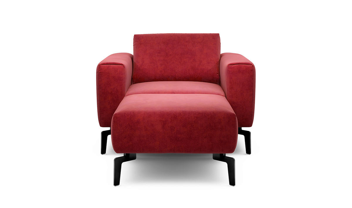 Sessel inkl. Hocker Samt    - Rot/Schwarz, Design, Textil/Metall (110/85/86-94cm) - SENSOO