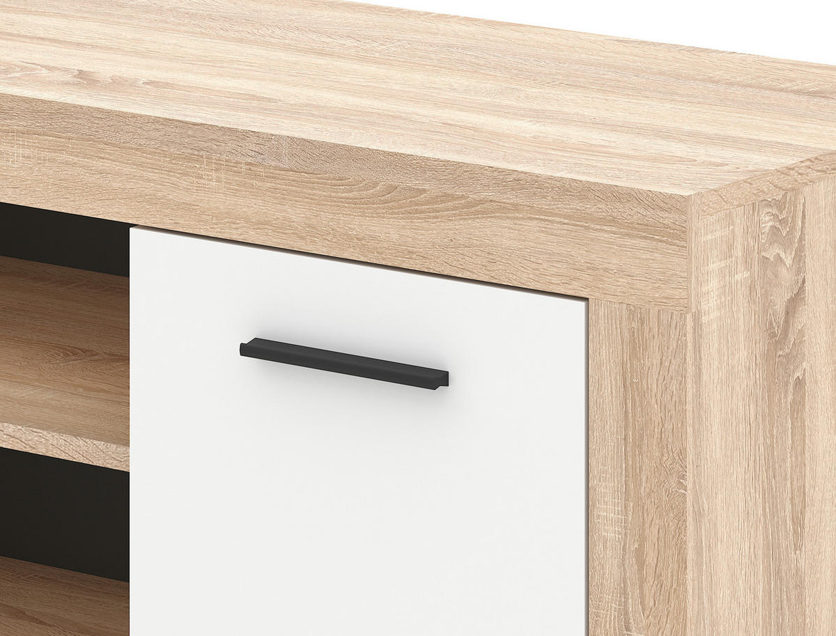 KOMODA - NISKA   140/48/40 cm   bijela, hrast Sonoma   - bijela/crna, Design, drvni materijal/plastika (140/48/40cm) - MID.YOU