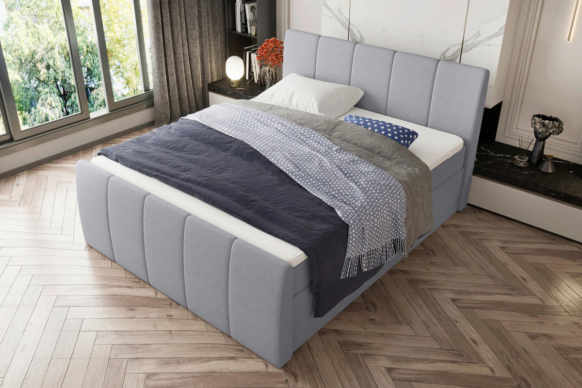 BOXSPRINGBETT 180/200 cm  in Hellgrau  - Hellgrau/Schwarz, Konventionell, Kunststoff/Textil (180/200cm) - Carryhome
