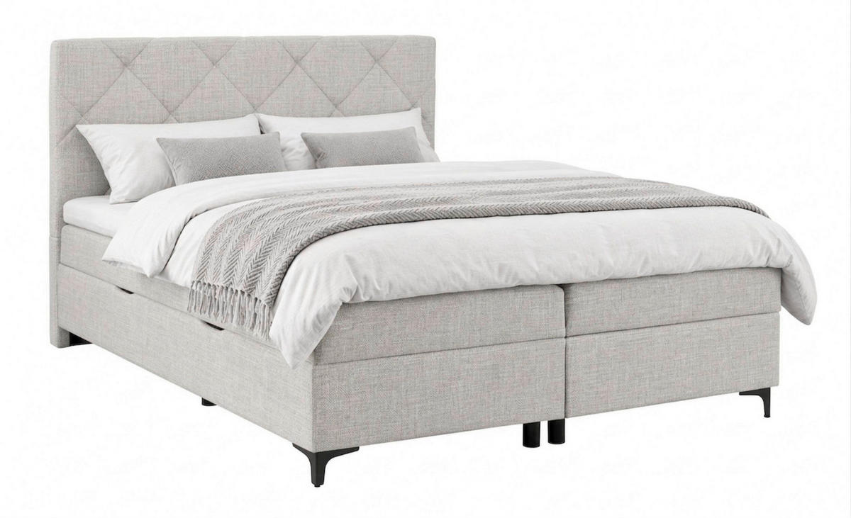 BOXBETT 160/200 cm,  in Hellgrau, Bettkasten, Topper, H3 + H3 = fest  - Hellgrau/Schwarz, MODERN, Holz/Textil (160/200cm) - MID.YOU
