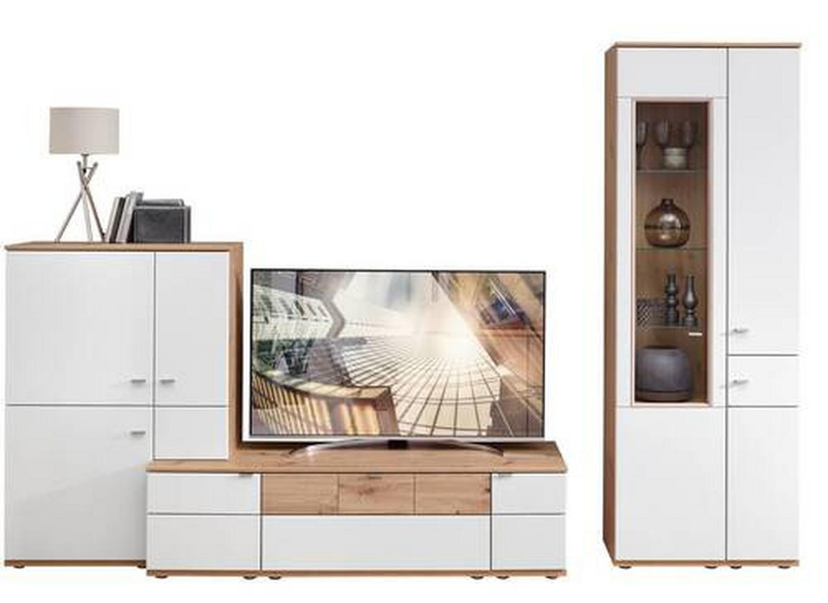 WOHNWAND  in Weiß, Alteiche  315/215/53 cm  - Alteiche/Alufarben, KONVENTIONELL, Glas/Holzwerkstoff (315/215/53cm) - Venda
