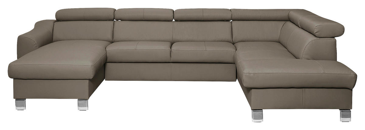 WOHNLANDSCHAFT in Lederlook Echtleder Taupe  - Taupe/Chromfarben, Design, Leder/Textil (175/315/208cm) - Livetastic