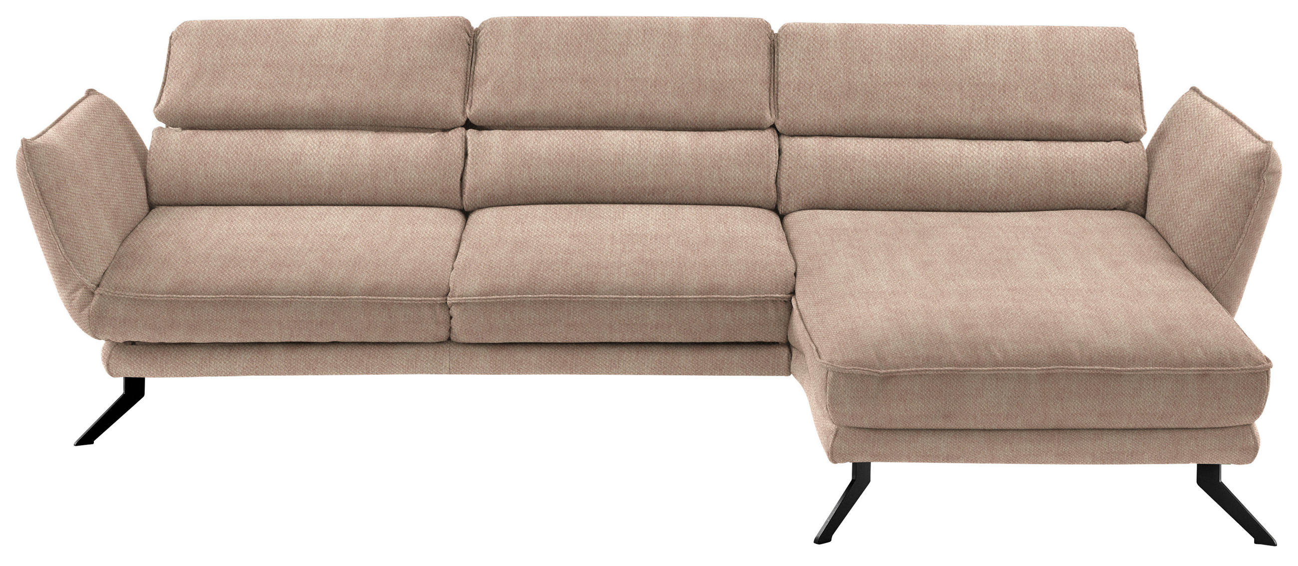ECKSOFA in Velours Hellbraun  - Hellbraun/Schwarz, Design, Textil/Metall (283/153cm) - Valdera