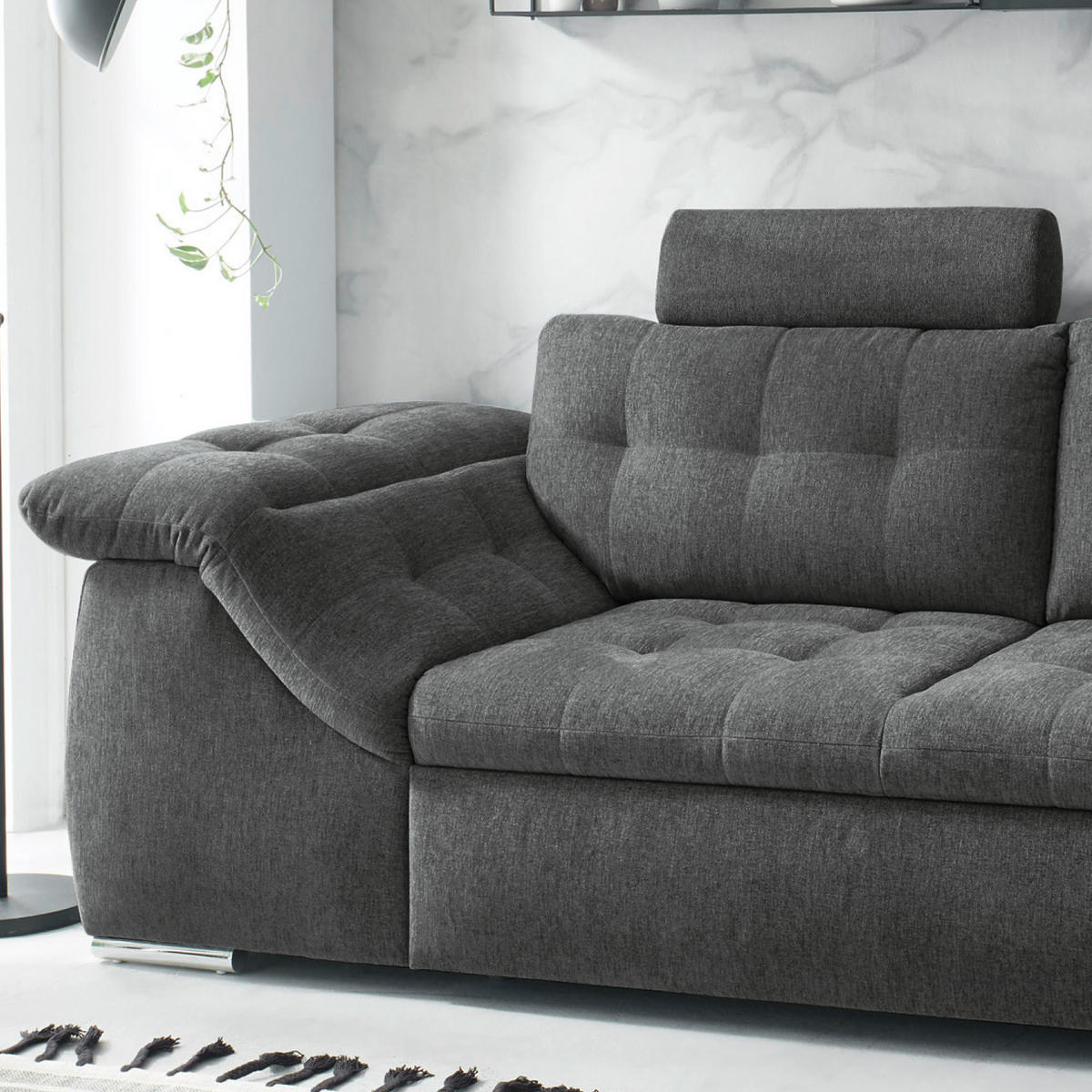 ECKSOFA in Mikrovelours Anthrazit  - Anthrazit, Konventionell, Holzwerkstoff/Kunststoff (283/193cm) - MID.YOU