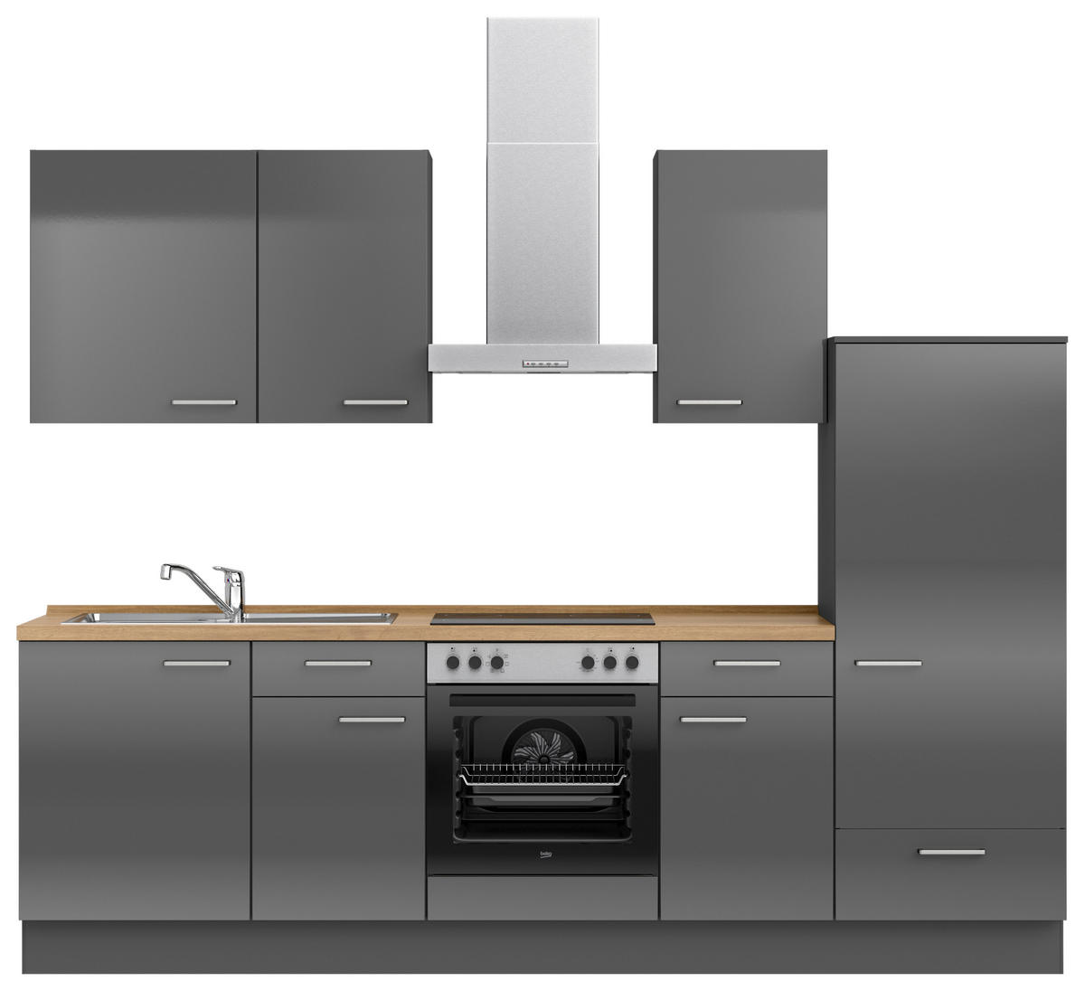 KÜCHENLEERBLOCK 270 cm   in Eichefarben, Schieferfarben  - Schieferfarben/Edelstahlfarben, MODERN, Holzwerkstoff/Metall (270cm) - Nobilia