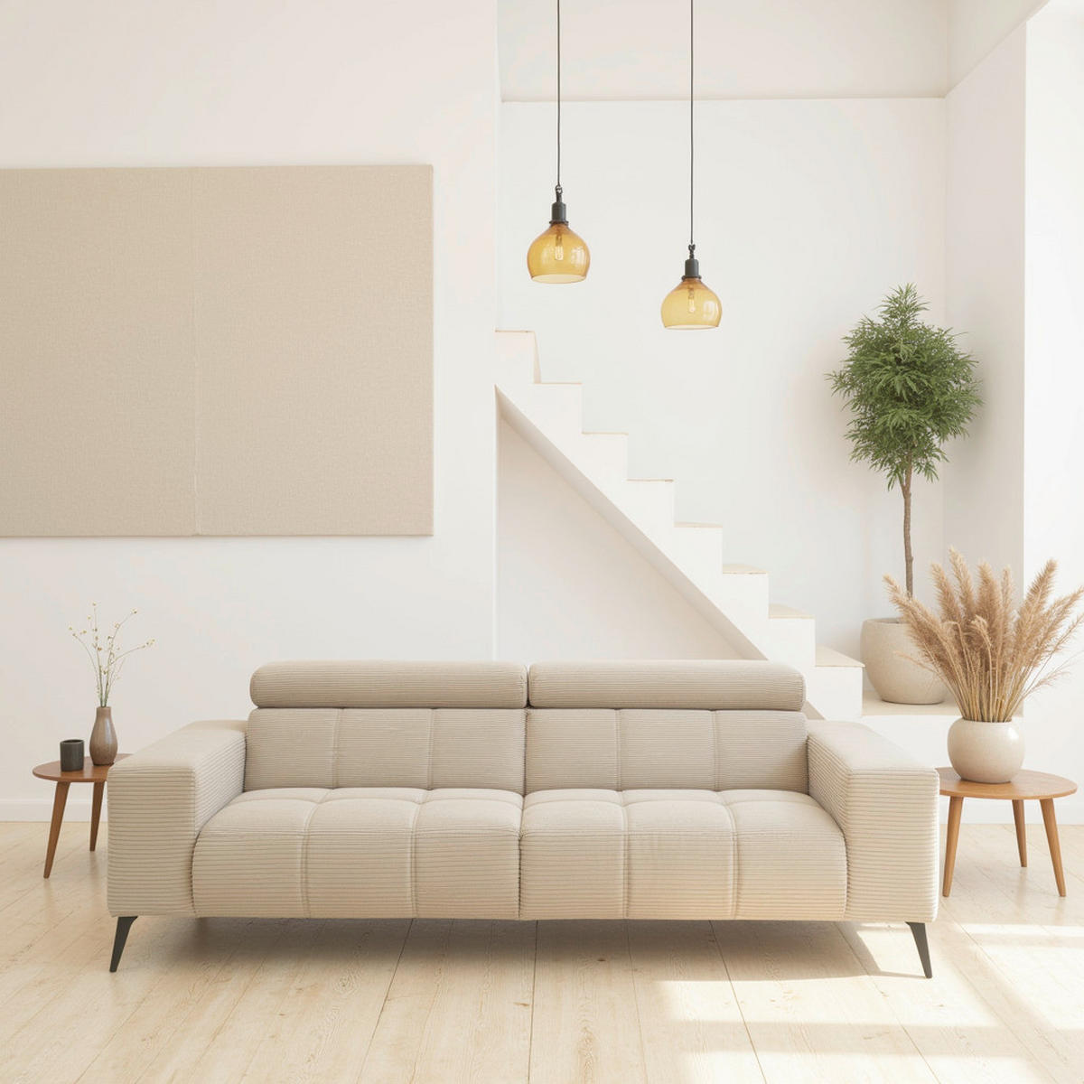 2-SITZER-SOFA TRENTO Mikrofaser Creme  - Dunkelgrau/Creme, MODERN, Textil/Metall (208/79/104cm) - MID.YOU