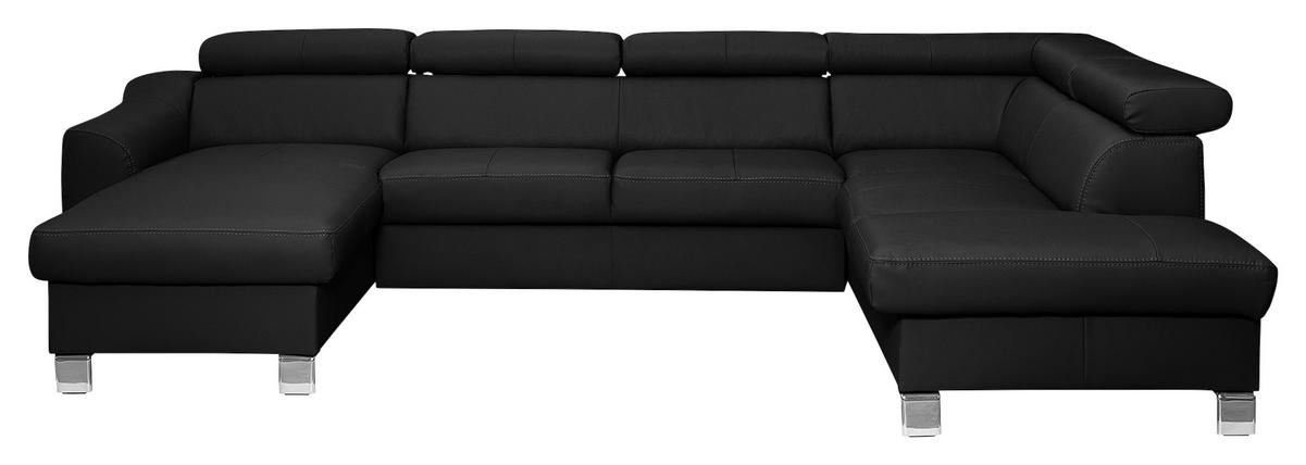 WOHNLANDSCHAFT in Lederlook Echtleder Schwarz  - Chromfarben/Schwarz, Design, Leder/Textil (175/315/175cm) - Livetastic