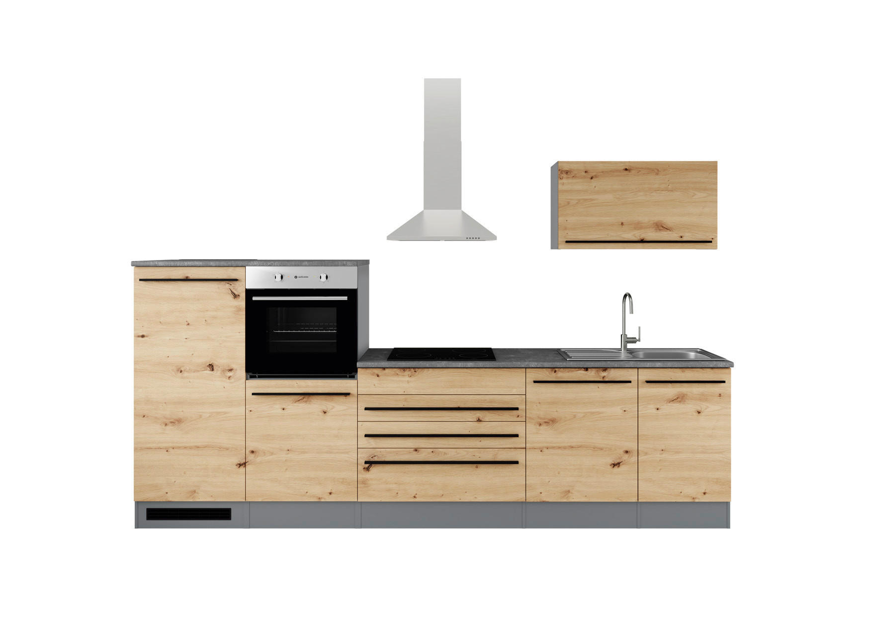 KÜCHENBLOCK 320 cm  in Anthrazit, Eiche Artisan  - Anthrazit/Schwarz, Basics, Holzwerkstoff/Kunststoff (320cm) - P & B