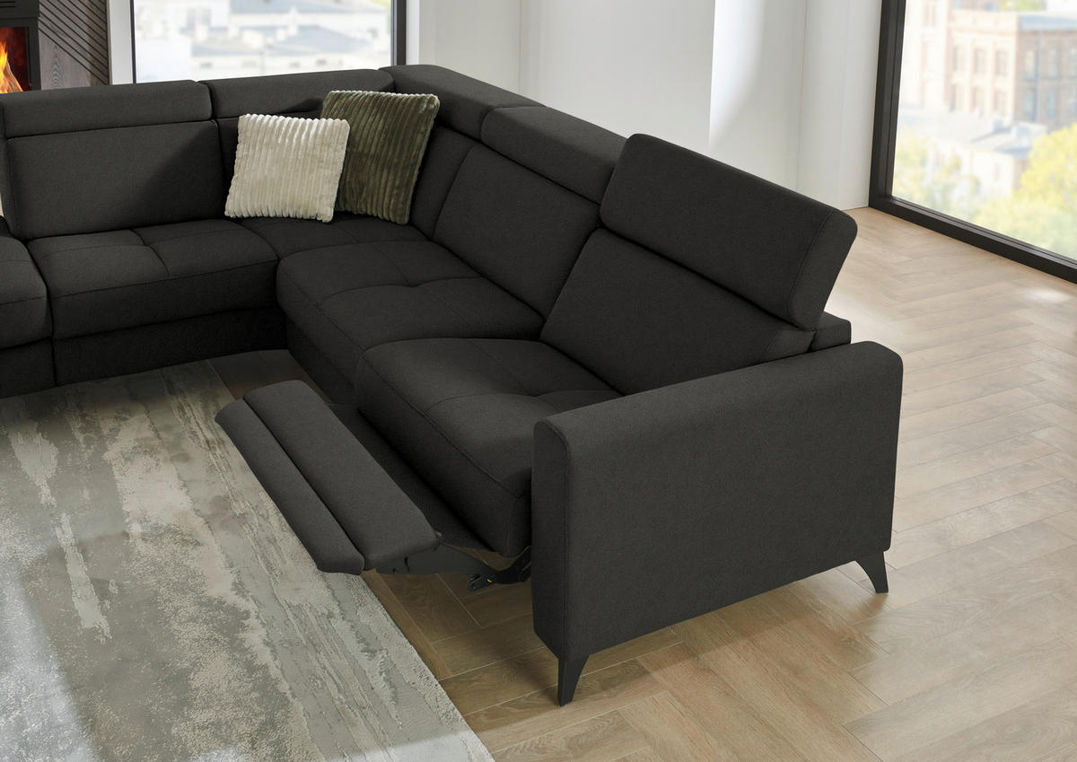 ECKSOFA Flachgewebe Schwarz  - Schwarz, Konventionell, Textil/Metall (214/276cm) - Beldomo System