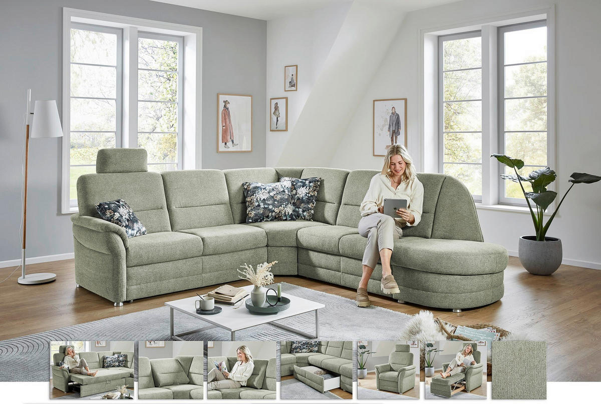 ECKSOFA Grün Flachgewebe  - Alufarben/Grün, KONVENTIONELL, Textil (253/273cm) - Beldomo Comfort