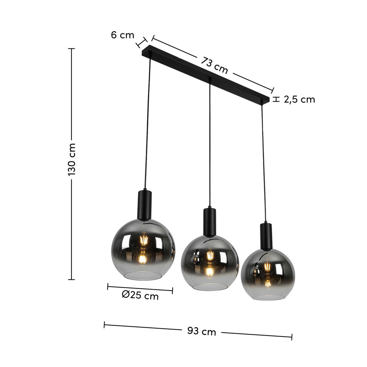 LUSTER    93/25/130 cm    - boja hroma/crna, Konvencionalno, staklo/metal (93/25/130cm) - Dieter Knoll
