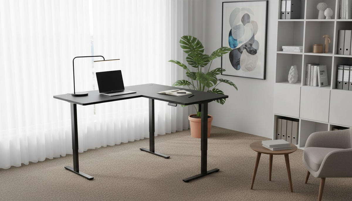 ECKSCHREIBTISCH  Schwarz höhenverstellbar  - Schwarz, MODERN, Holzwerkstoff/Metall (160/74,5/119/140cm) - MID.YOU