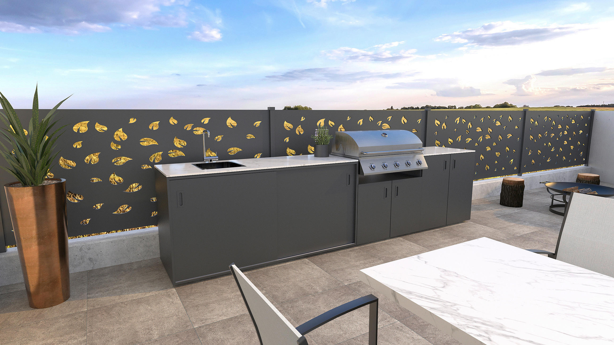 Thumbnail - Modante Outdoorküche, Anthrazit, Metall, 126x92x63 cm, CE, Gartenmöbel, Outdoor-Küchen