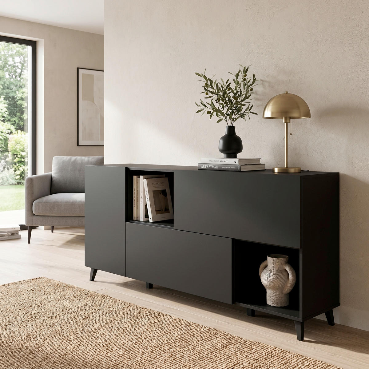 SIDEBOARD  180/76/39 cm  - Schwarz, Design, Holzwerkstoff/Kunststoff (180/76/39cm) - P & B