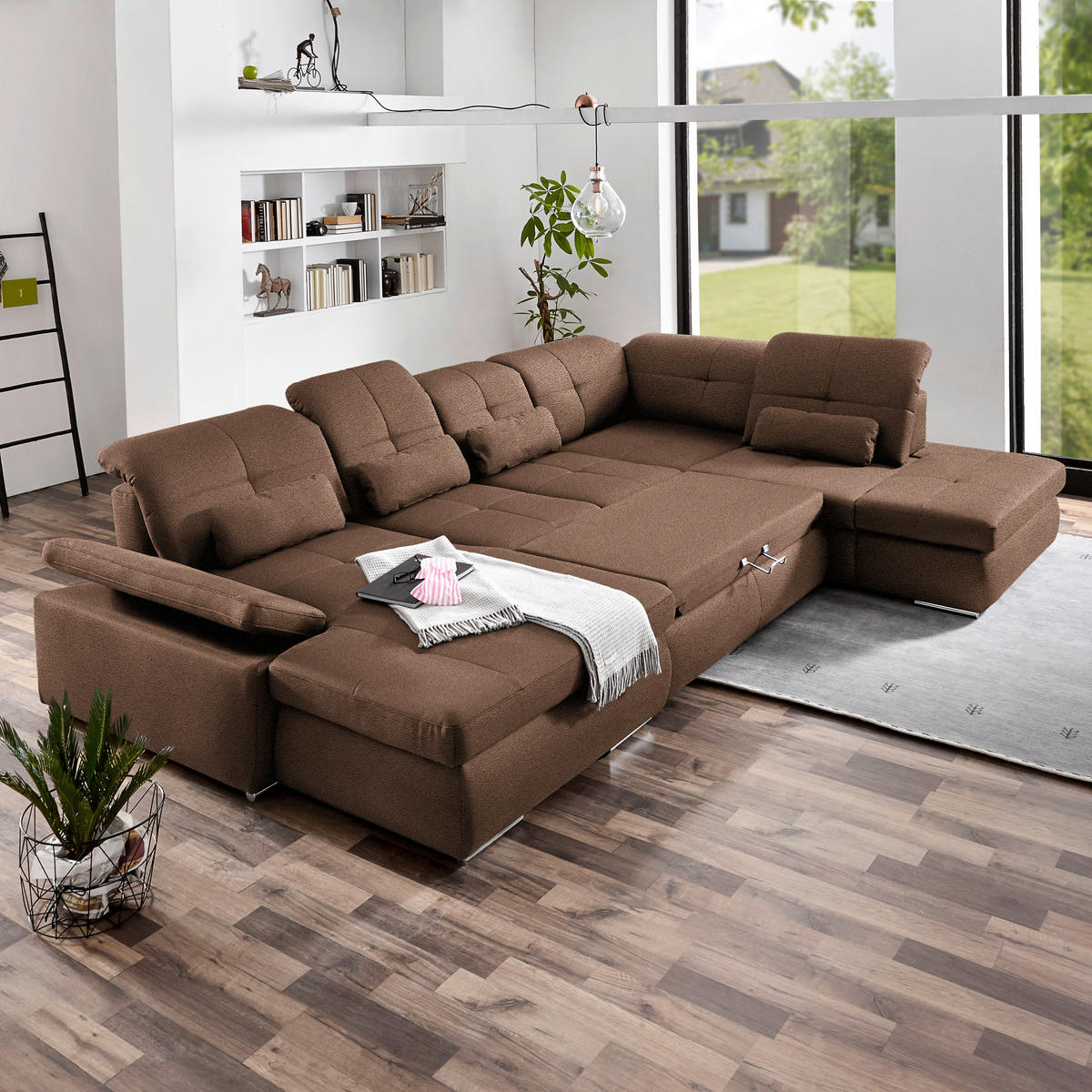 WOHNLANDSCHAFT  in Mikrofaser Haselnussfarben  - Chromfarben/Haselnussfarben, Design, Textil (195/371/260cm) - Beldomo Style