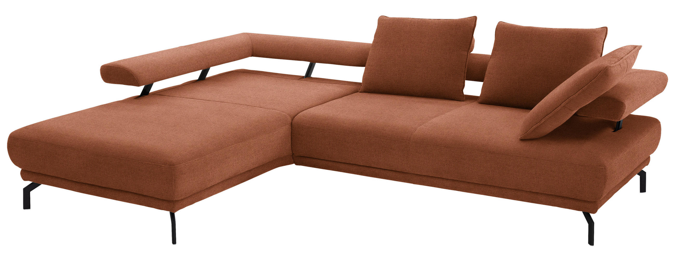 ECKSOFA in Chenille Rostfarben  - Rostfarben/Schwarz, Design, Textil/Metall (224/305cm) - Dieter Knoll
