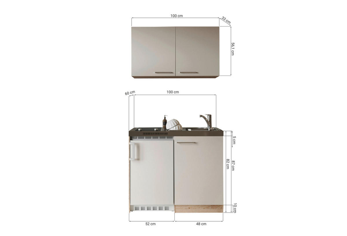 MINIKÜCHE Levin 100 cm  in Kaschmir  - Kaschmir/Eichefarben, Trend, Holzwerkstoff/Kunststoff (100cm) - Respekta