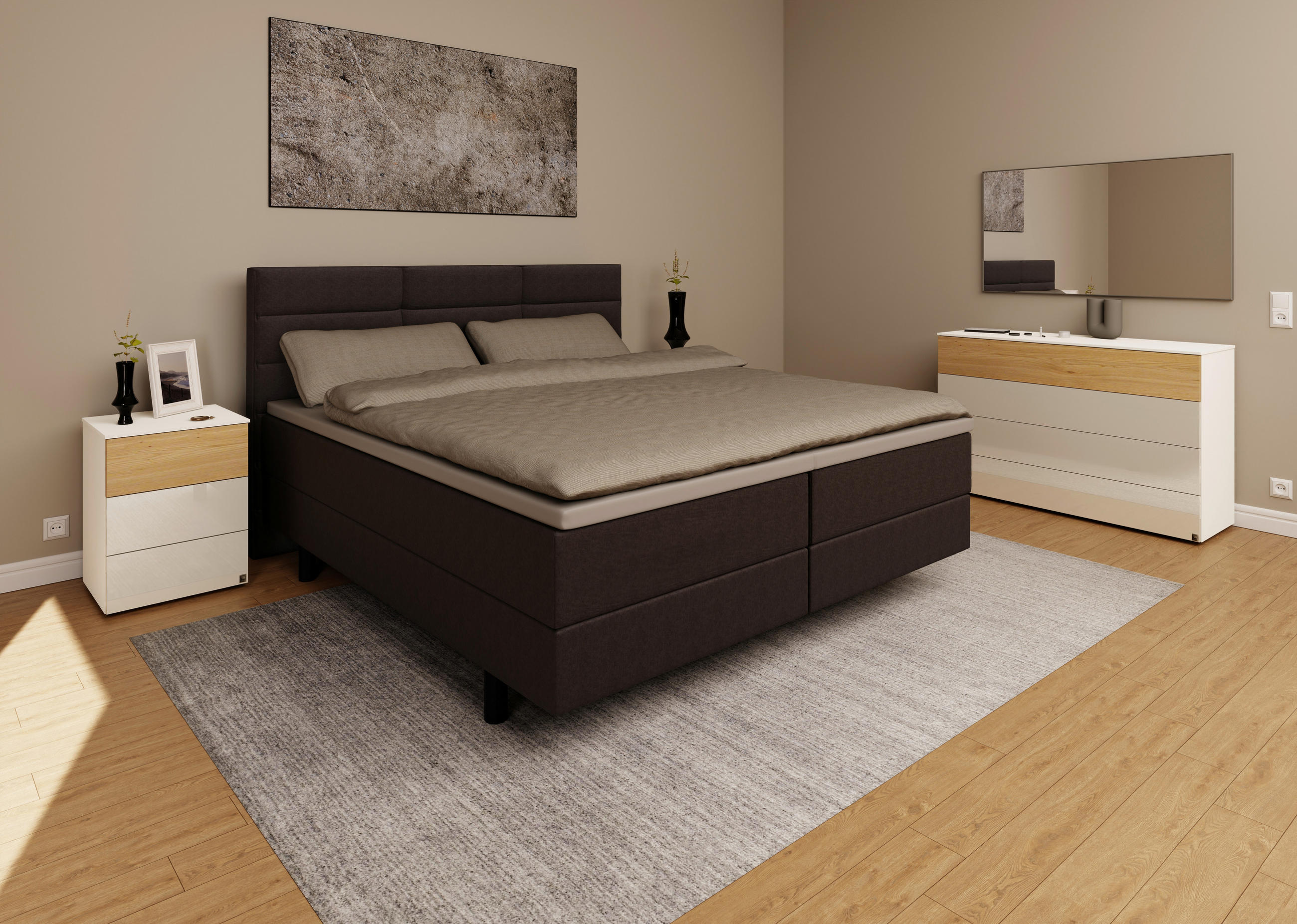 BOXSPRINGBETT 200/200 cm  in Anthrazit  - Anthrazit/Schwarz, KONVENTIONELL, Holzwerkstoff/Kunststoff (200/200cm) - Musterring
