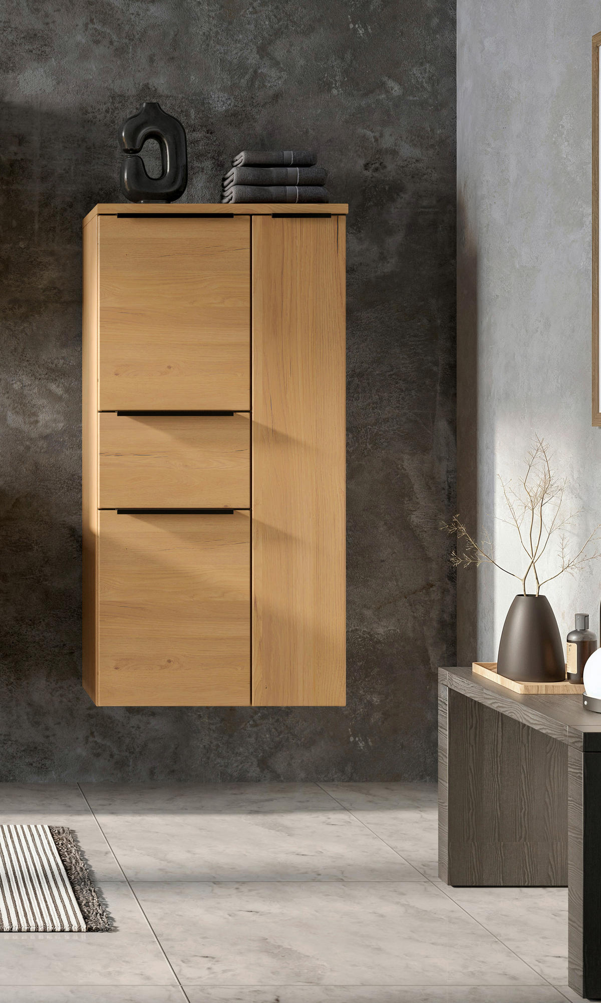 MIDISCHRANK 65/130/35 cm  - Wildeiche/Schwarz, KONVENTIONELL, Holzwerkstoff/Metall (65/130/35cm) - Xora