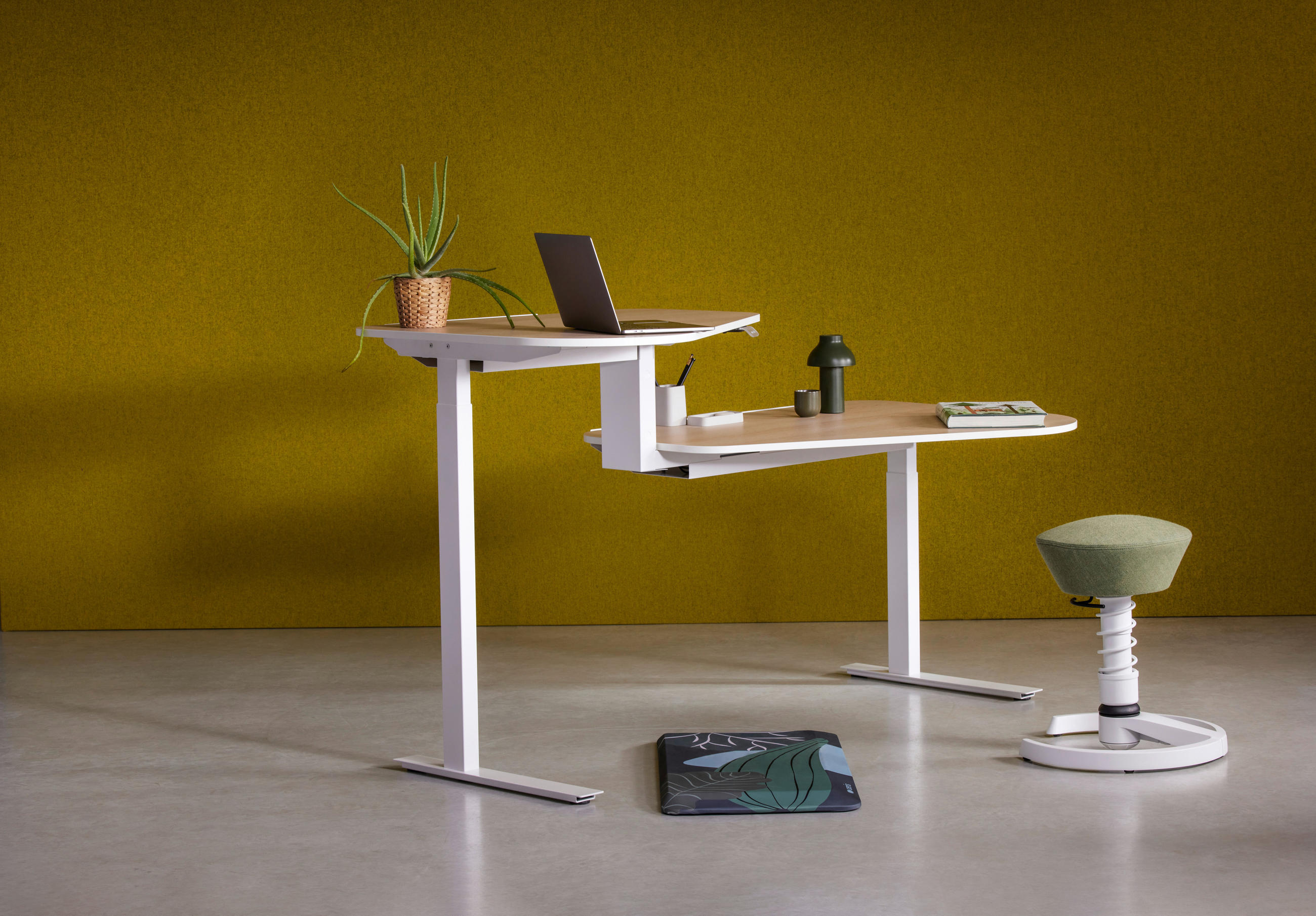 SCHREIBTISCH höhenverstellbar  - Eichefarben/Weiß, Design, Holzwerkstoff/Metall (200/93/70-129cm) - Aeris