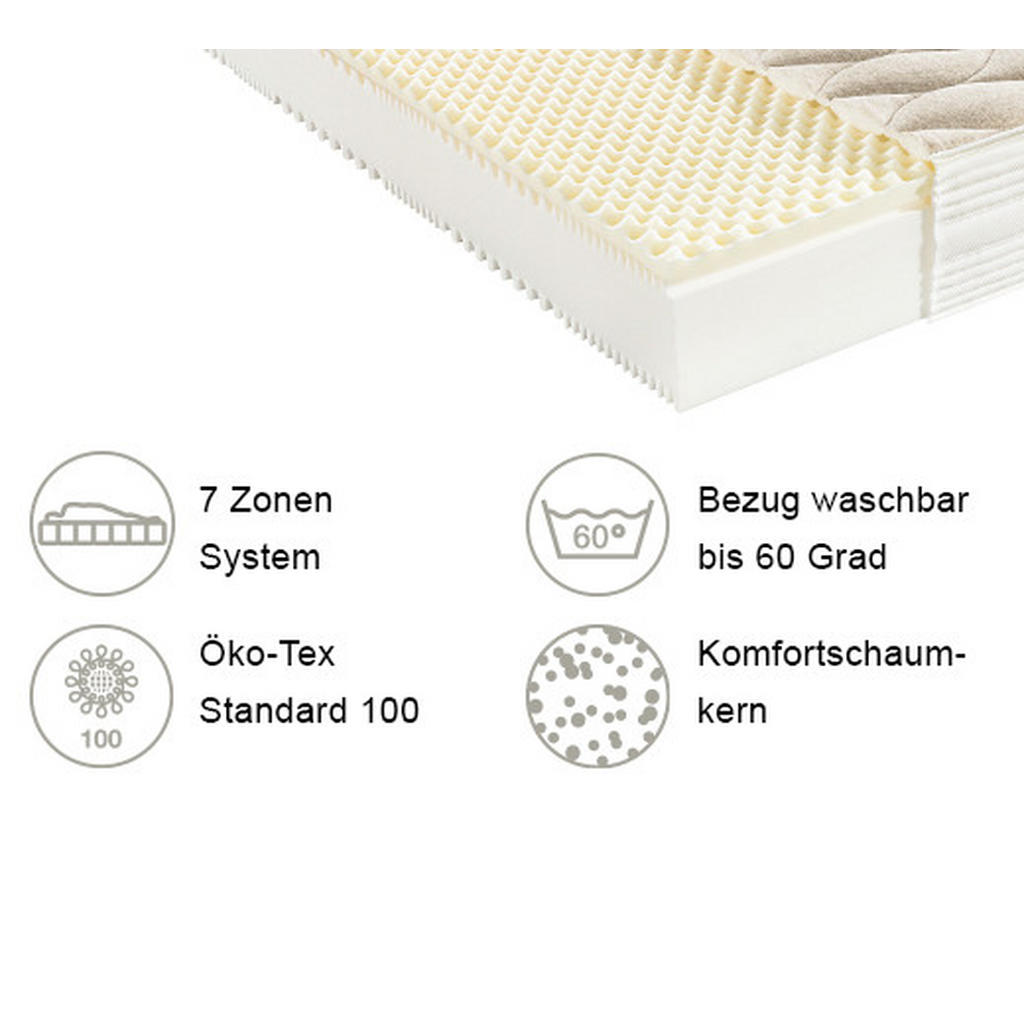 Thumbnail - Valnatura Komfortschaummatratze, Beige, Textil, H3, Füllung: Polyester, 120x200 cm, Oeko-Tex® Standard 100, Härtegradaus...