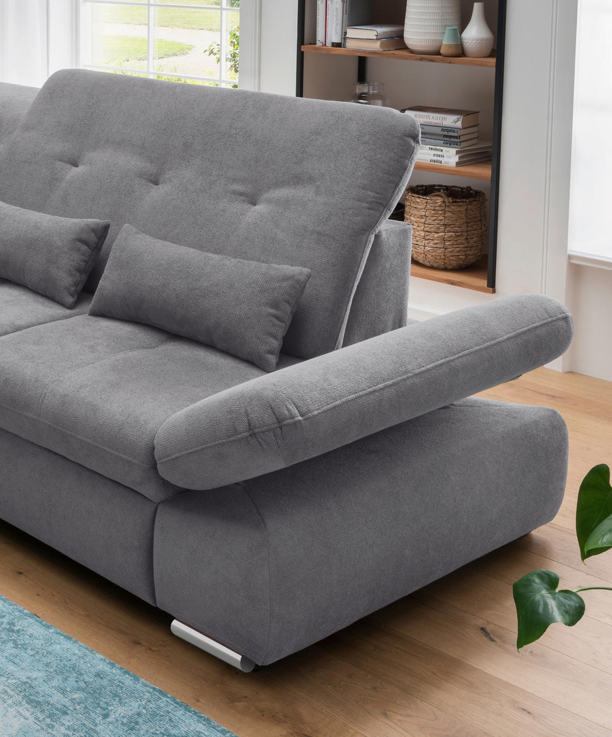 ECKSOFA in Chenille Dunkelgrau  - Chromfarben/Dunkelgrau, Design, Textil/Metall (196/300cm) - Livetastic
