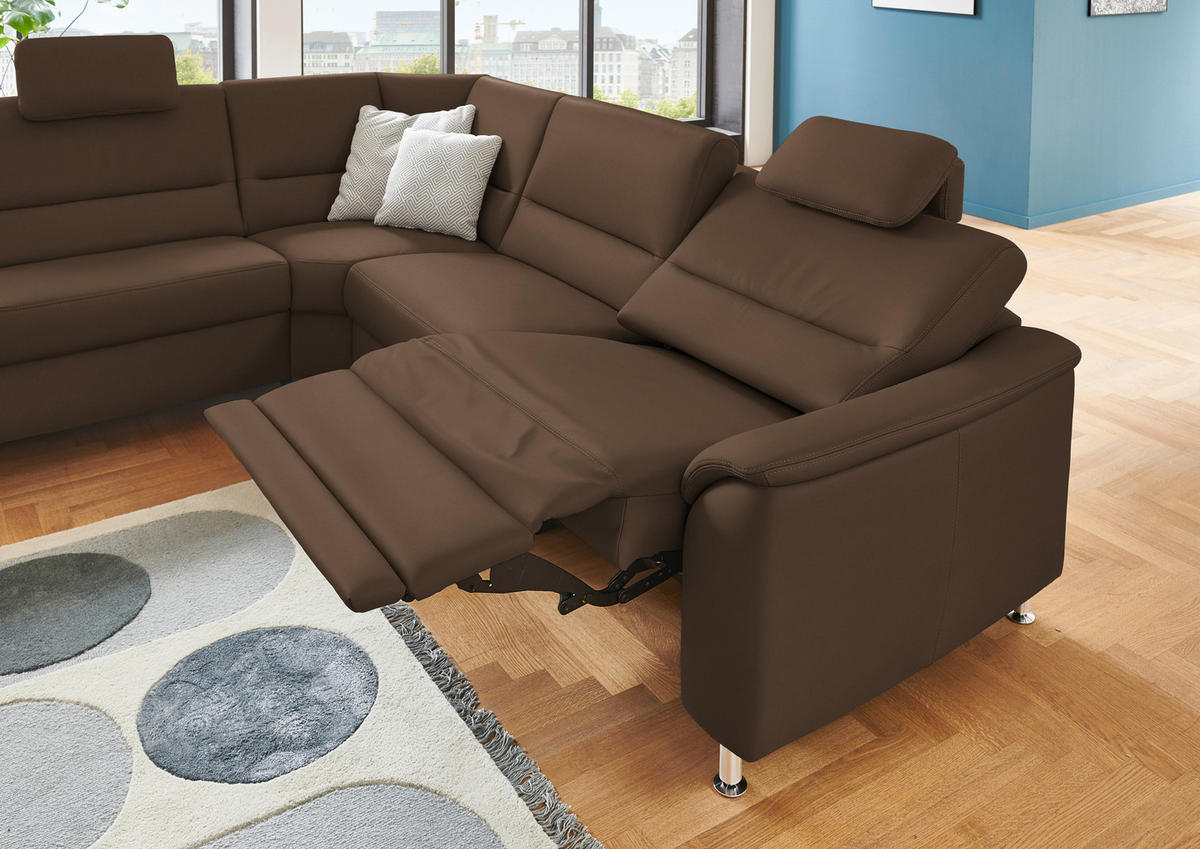 ECKSOFA in Echtleder Graubraun  - Graubraun/Alufarben, Basics, Leder/Metall (249/290cm) - Beldomo Premium