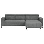 ECKSOFA Dunkelgrau Cord Rücken echt, Kopfteilverstellung, Sitzvorzug  - Dunkelgrau/Schwarz, KONVENTIONELL, Textil/Metall (257/170cm) - Carryhome