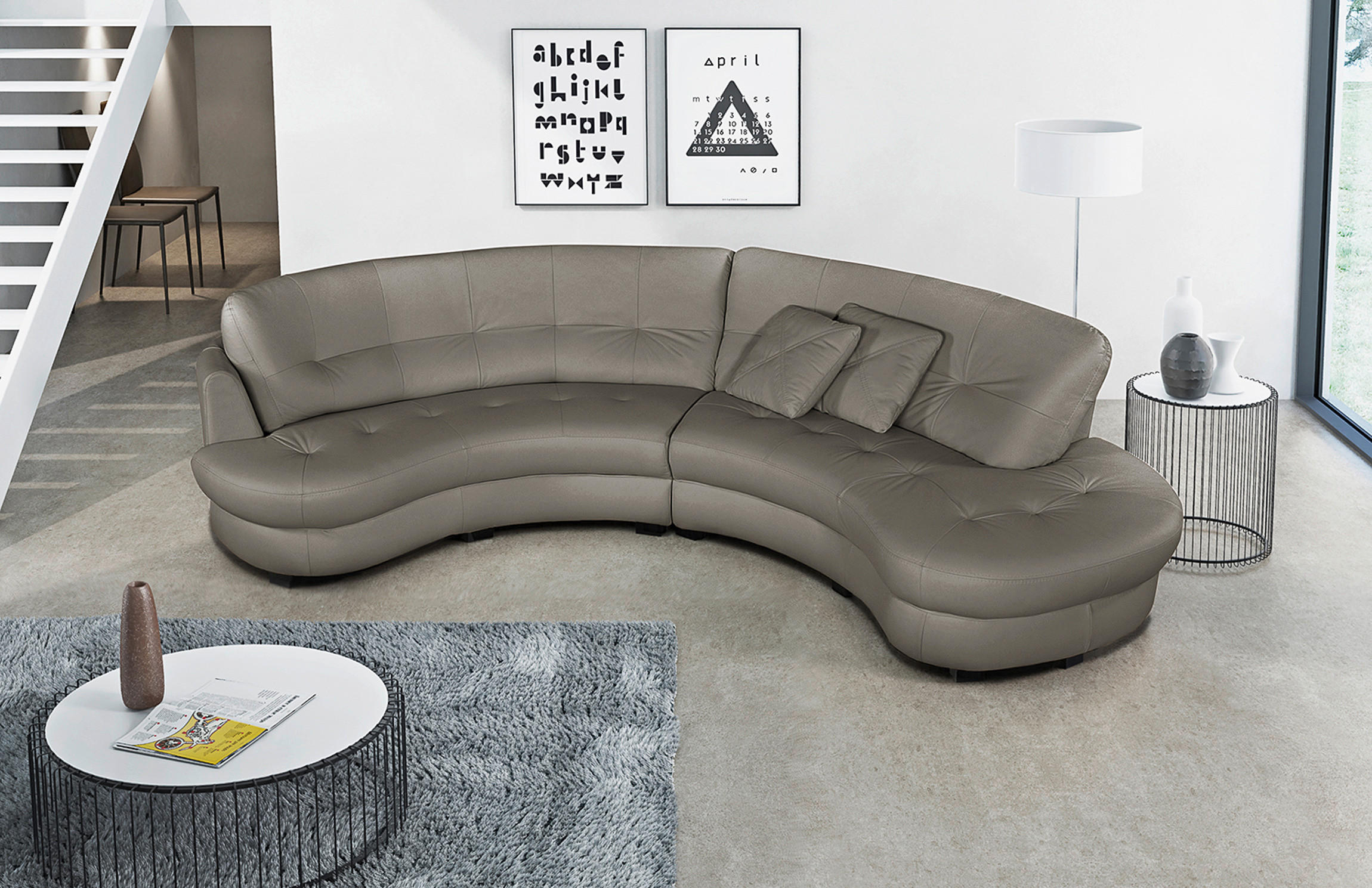 ECKSOFA Schlammfarben Echtleder Lederlook  - Schlammfarben/Schwarz, Design, Leder/Kunststoff (300/113cm) - Livetastic