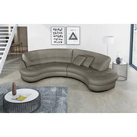 ECKSOFA Schlammfarben Echtleder Lederlook  - Schlammfarben/Schwarz, Design, Leder/Kunststoff (300/113cm) - Livetastic