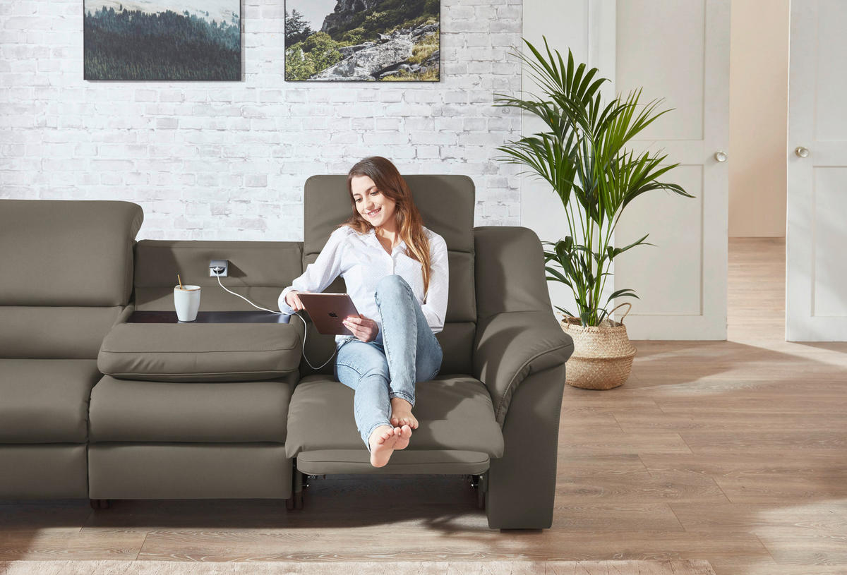 ECKSOFA  in Echtleder Graubraun  260/324 cm  - Graubraun/Schwarz, KONVENTIONELL, Leder/Kunststoff (260/324cm) - Cantus