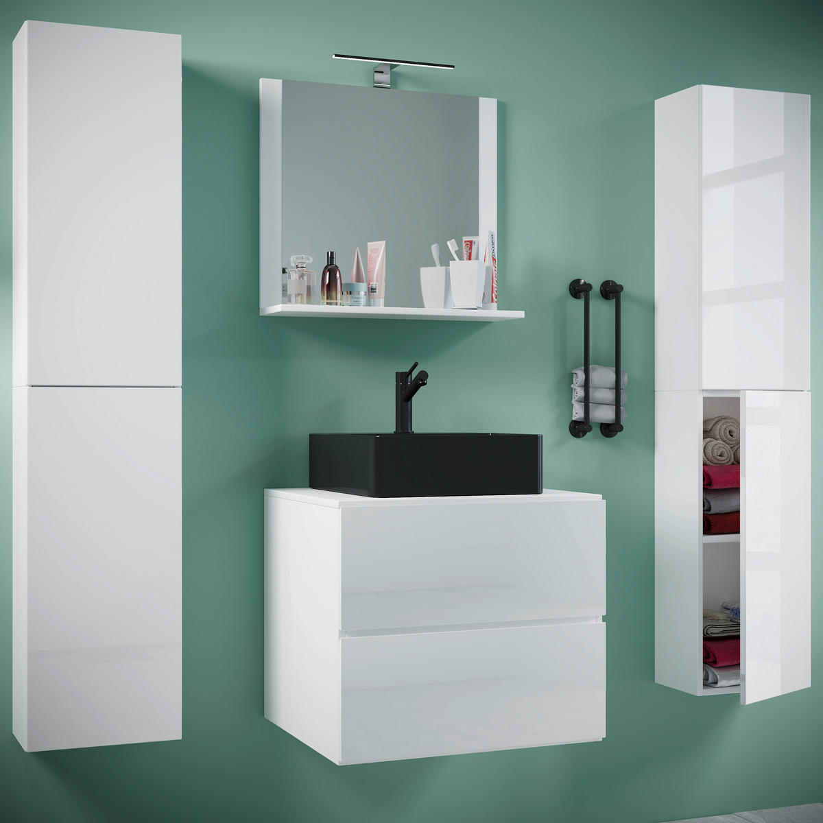 BADEZIMMER 5-teilig  in 127 cm  - Schwarz/Weiß, MODERN, Glas/Keramik (127cm) - MID.YOU