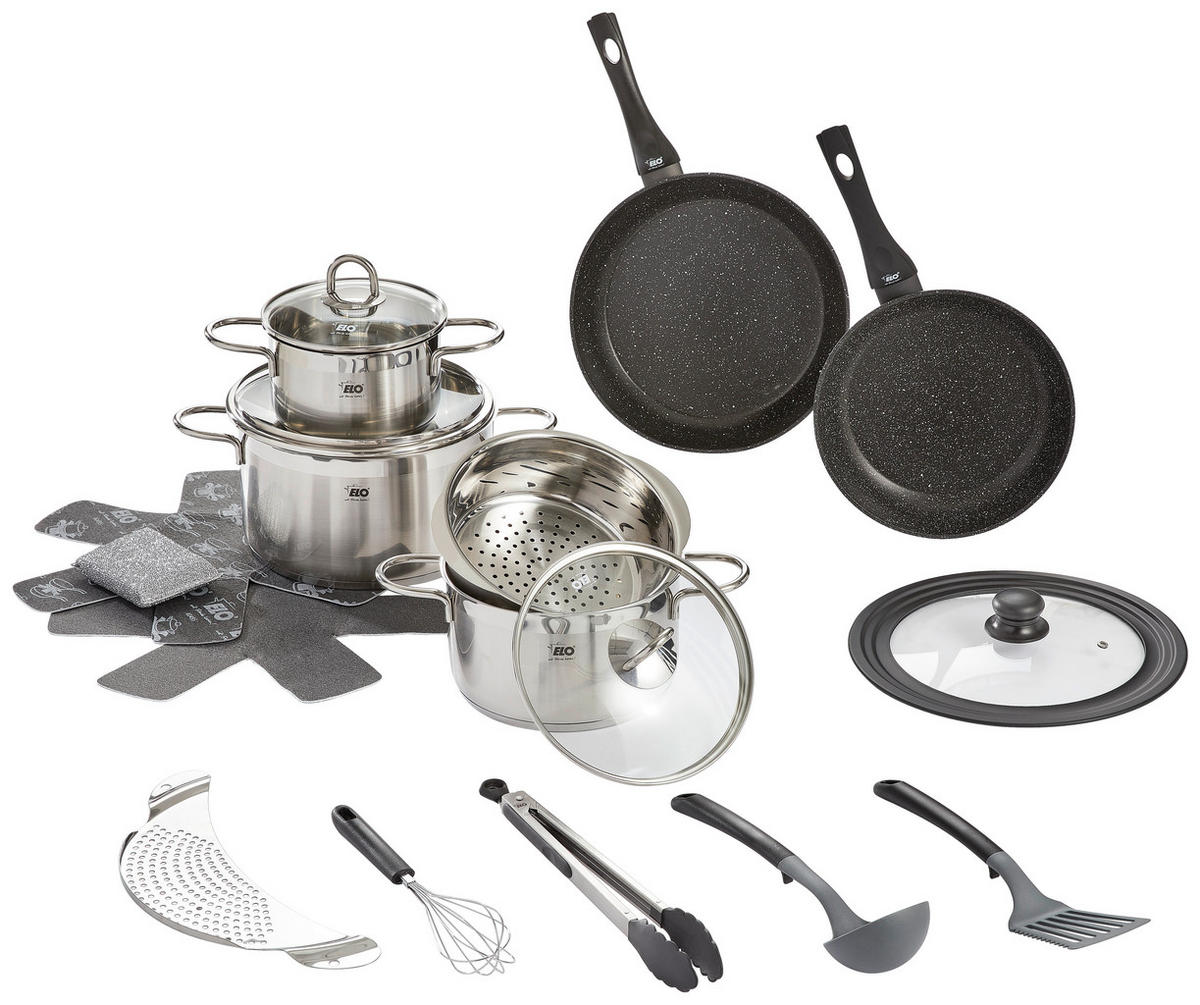 SADA HRNCŮ, 15dílné - barvy stříbra/průhledné, Basics, kov/sklo - ELO