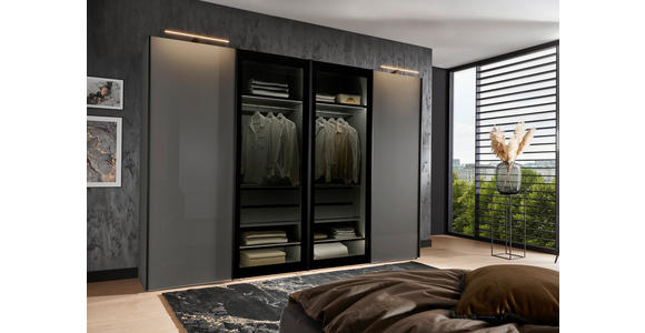 SCHWEBETÜRENSCHRANK  in Dunkelgrau, Lavagrau  - Dunkelgrau/Lavagrau, Design, Glas/Holzwerkstoff (330/236/67cm) - Novel