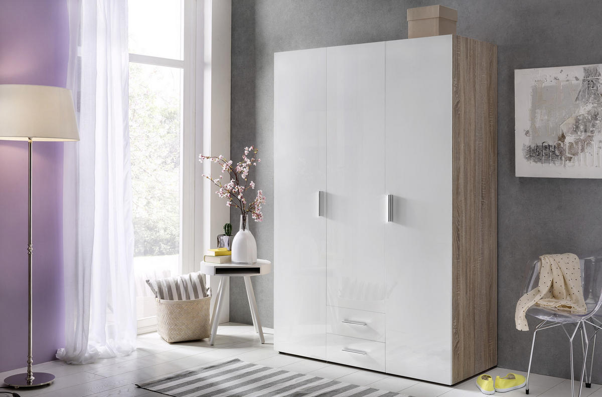SKŘÍŇ NA ODĚV, bílá, barvy dubu, 120/185/54 cm - bílá/barvy dubu, Design, kompozitní dřevo/plast (120/185/54cm) - Xora