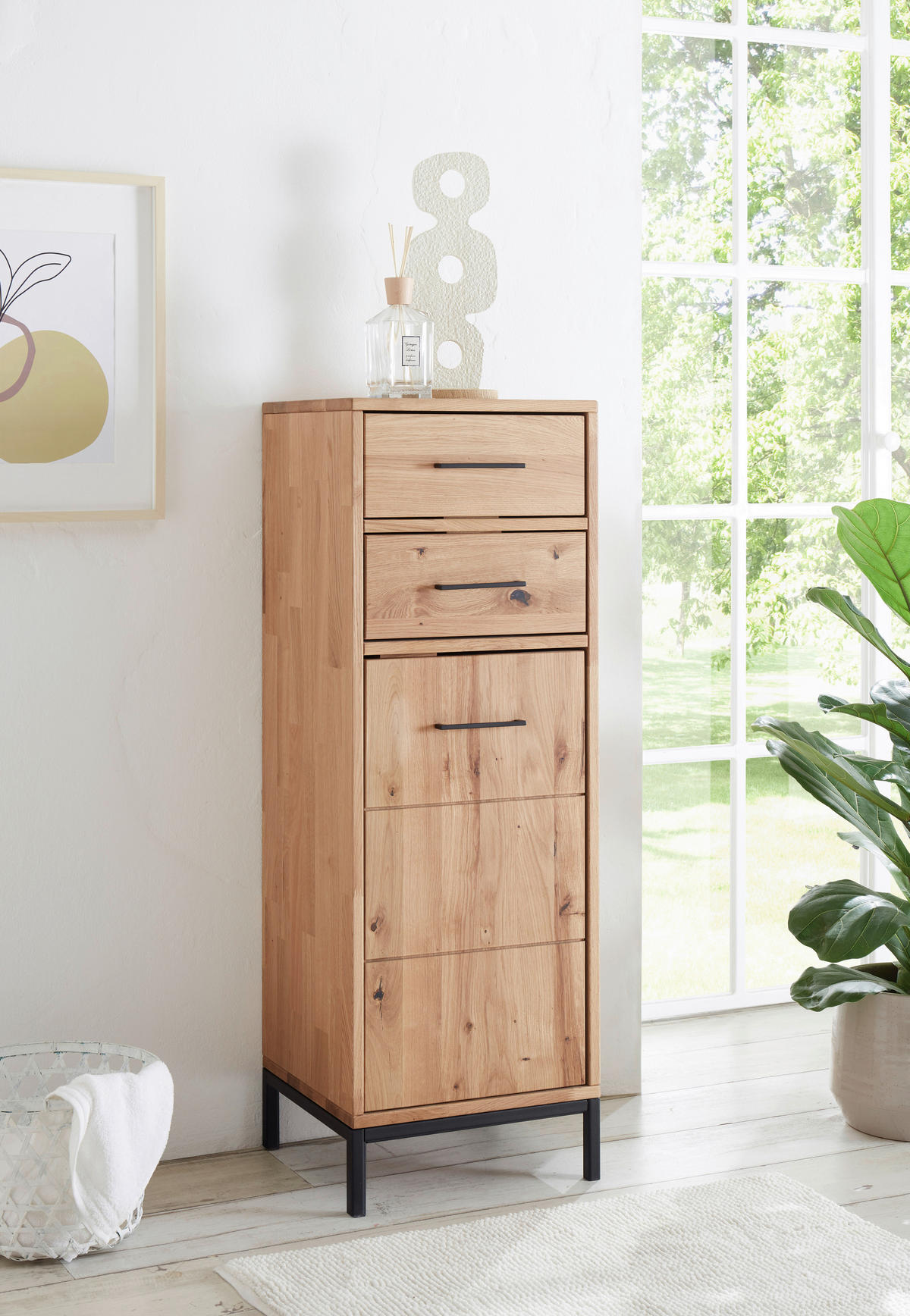 MIDISCHRANK 40/115/35 cm  - Wildeiche/Schwarz, Basics, Holz/Metall (40/115/35cm) - Linea Natura