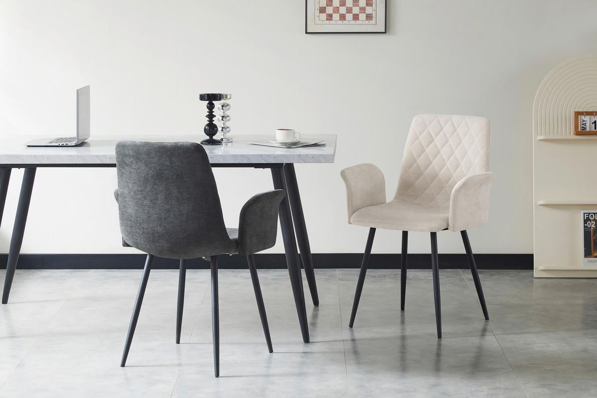 ARMLEHNSTUHL   Webstoff  - Beige/Schwarz, Design, Textil/Metall (61/87/55cm) - Ti'me