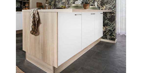 ECKKÜCHE in Weiß, Tannenholzfarben - Tannenholzfarben/Schwarz, Design, Holzwerkstoff/Metall (150/280/121,6cm) - Xora