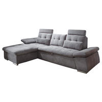 ECKSOFA 170/268 cm  in Mikrovelours Dunkelgrau Zierkissen, Rückenkissen, Schlaffunktion  170/268 cm  - Dunkelgrau/Silberfarben, KONVENTIONELL, Holzwerkstoff/Kunststoff (170/268cm) - MID.YOU