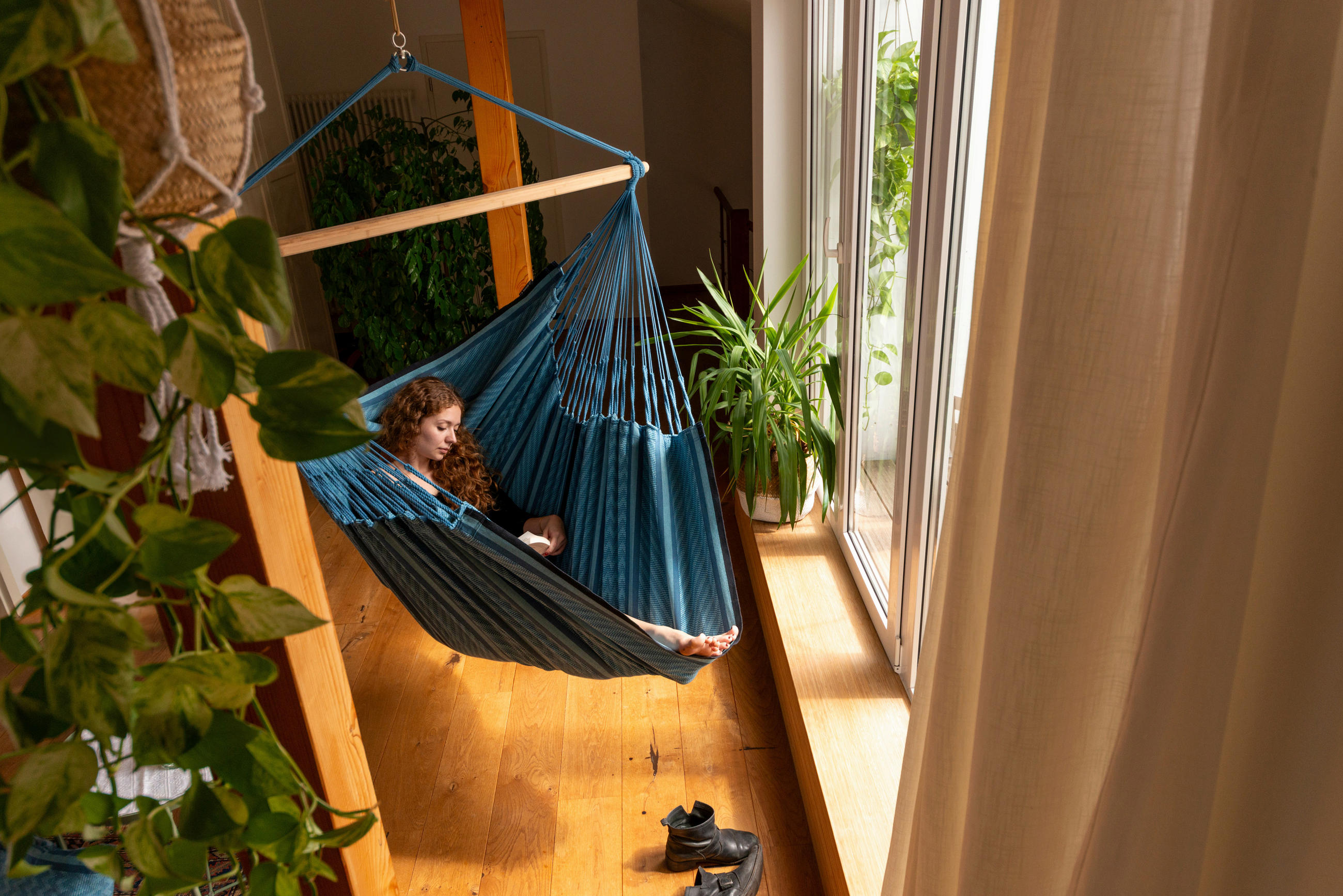 HÄNGESESSEL 110/180/115 cm  - Blau/Dunkelblau, KONVENTIONELL, Holz/Textil (110/180/115cm) - La Siesta