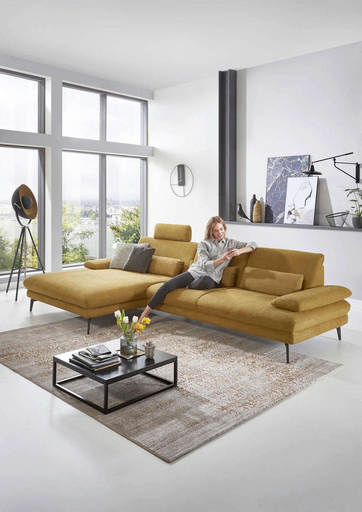 ECKSOFA in Chenille Currygelb  - Currygelb/Schwarz, Design, Textil/Metall (180/310cm) - Dieter Knoll