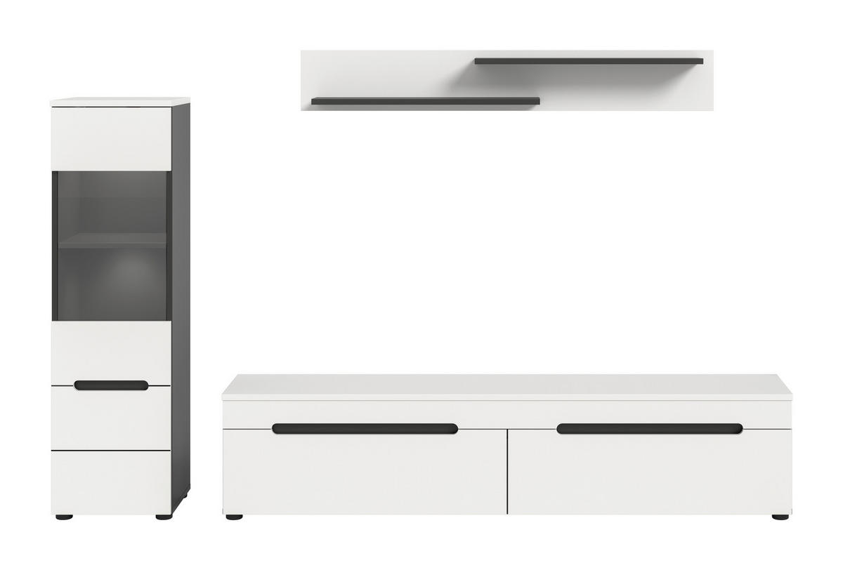 WOHNWAND 3-teilig  in Weiß  221/141/33 cm  - Schwarz/Weiß, Design, Holzwerkstoff/Kunststoff (221/141/33cm) - Livetastic